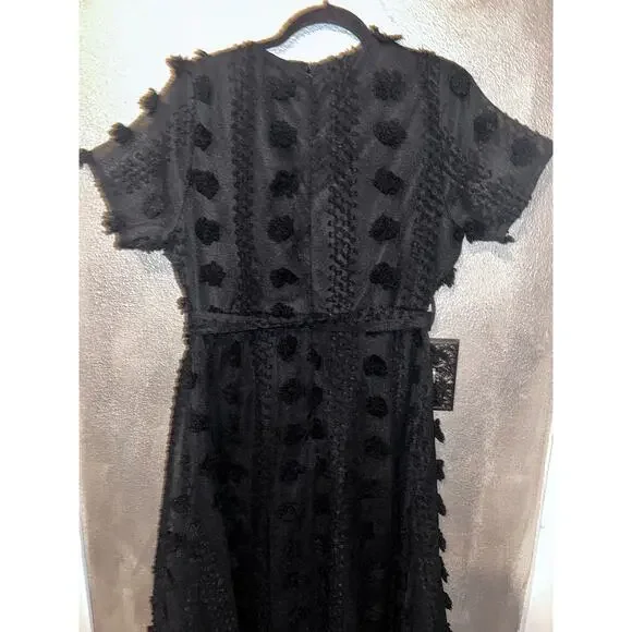 Baltic Born Darby Floral Dot Midi Dress Size Large Black Sheer Belted NWT A-Line - Picture 7 of 10